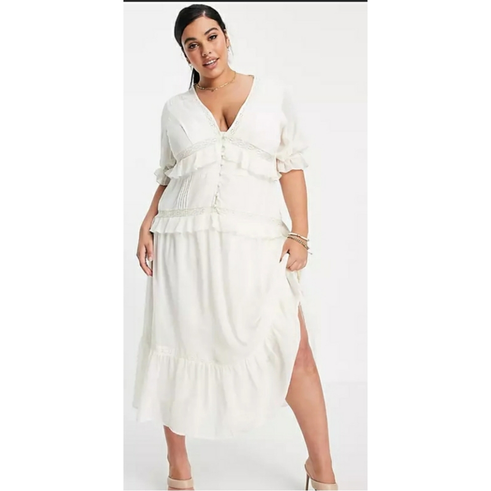 Asos Design Curve White Ruffled Dress